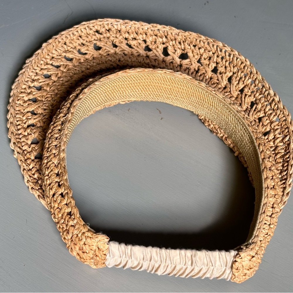 Braided Rattan Straw Sun Visor Elastic Back Trendy Tennis Prep Hat - Picture 8 of 9